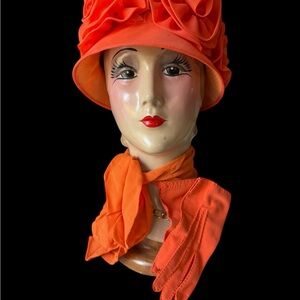 Elegant chiffon Orange Women's Hat Scarf and gloves set